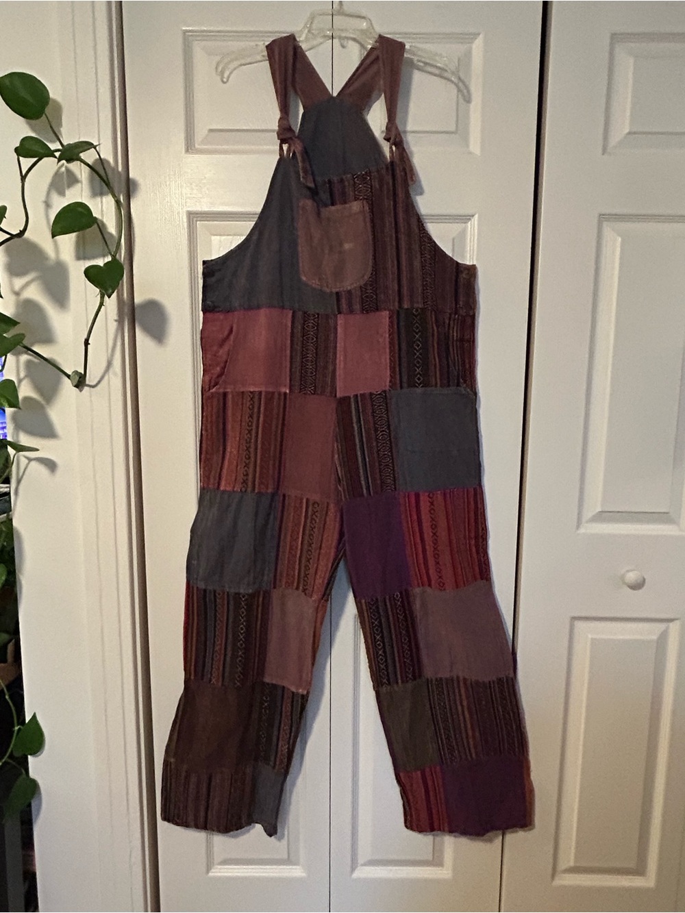 Kathmandu Patchwork Jumpsuit in Burgundy, Mauve, Gray
